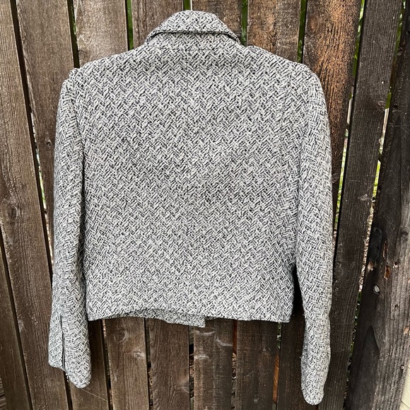 Gap Wm’s Wool Blend Herringbone Moto Zip Up Jacket In White Gray Black Sz M - Picture 11 of 16